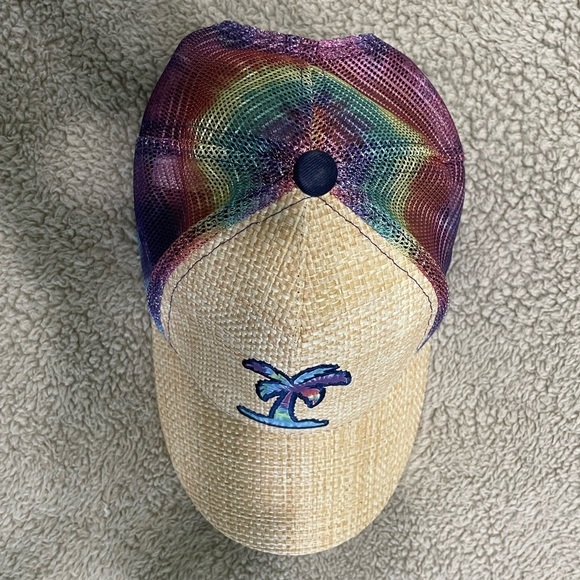 Snap back hawaiian cap burlapish front and multi colored back one size fits all - Picture 3 of 5